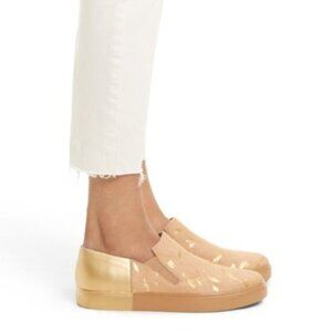 Free People Varsity Tan Gold Calf Hair Slip On Sneaker Shoes Women's Size 36 6